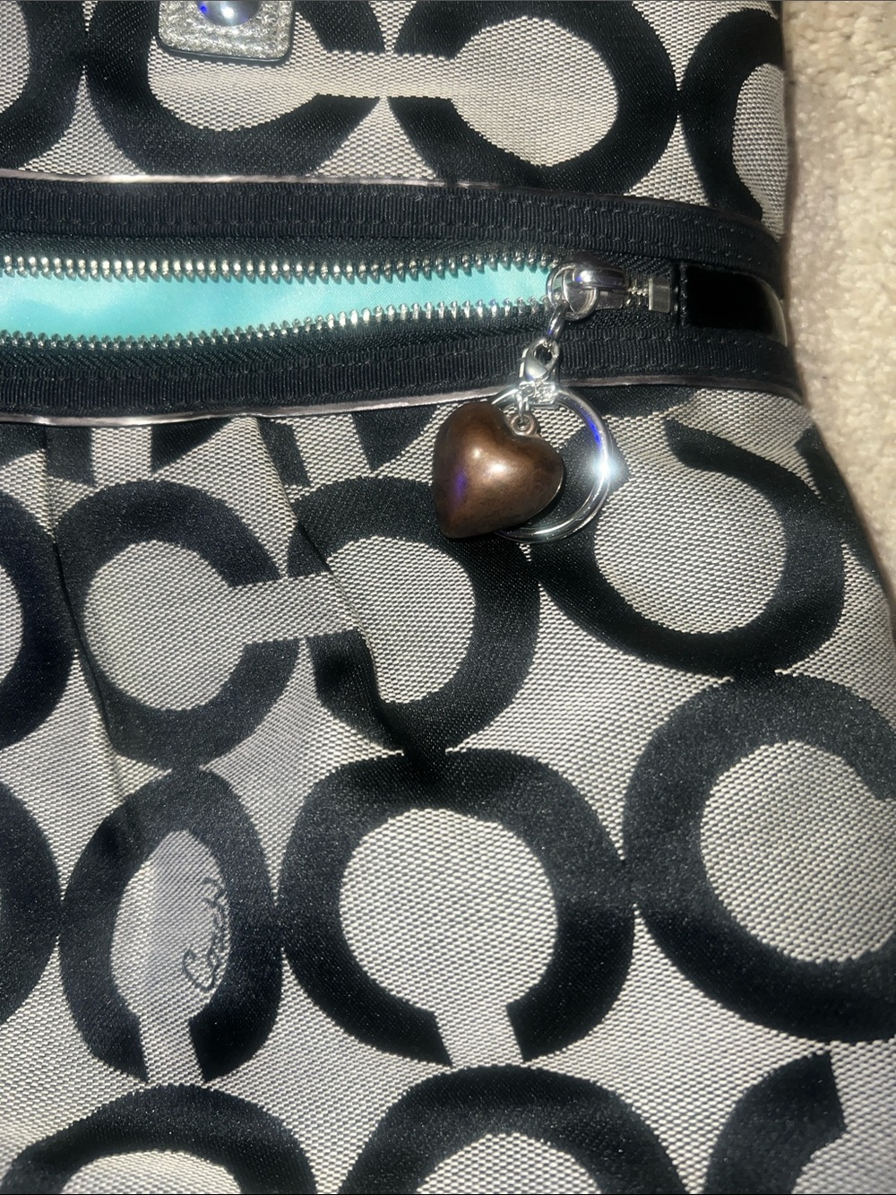 Coach Black and Gray Signature Shoulder Bag with Silver Handles - Picture 3 of 6